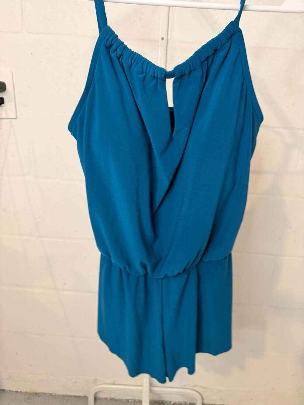 Aqua Green Swim Romper Teal Green Blouson Halter Pockets